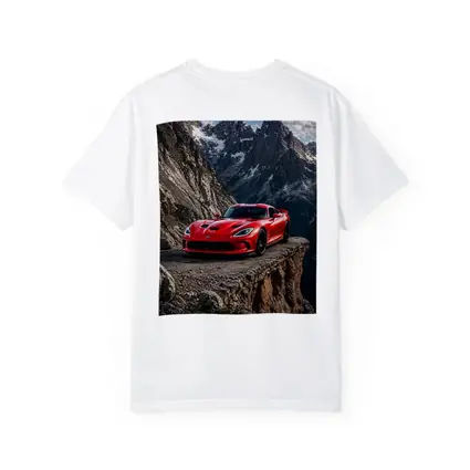 Red Dodge Viper Parked on Mountain Cliff