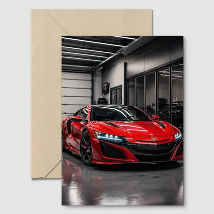 Red Honda NSX Parked in Modern Garage