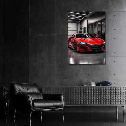 Red Honda NSX Parked in Modern Garage