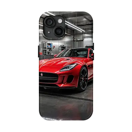 Red Jaguar F Type in Auto Garage