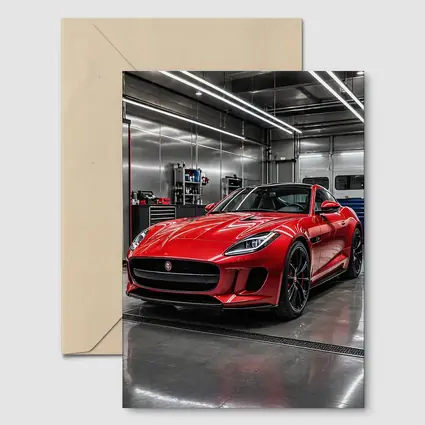 Red Jaguar F Type in Auto Garage