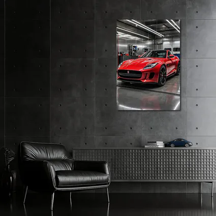 Red Jaguar F Type in Auto Garage