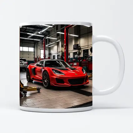 Red Lotus Evora Parked Inside Auto Garage
