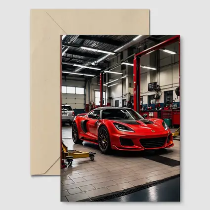 Red Lotus Evora Parked Inside Auto Garage