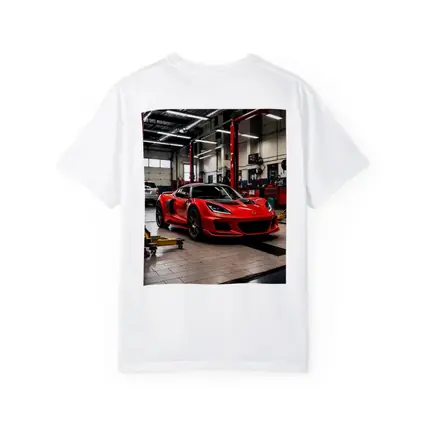 Red Lotus Evora Parked Inside Auto Garage