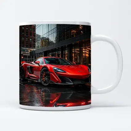 Red McLaren 600LT Wet City Streets
