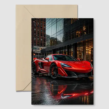 Red McLaren 600LT Wet City Streets