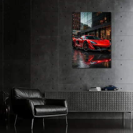 Red McLaren 600LT Wet City Streets