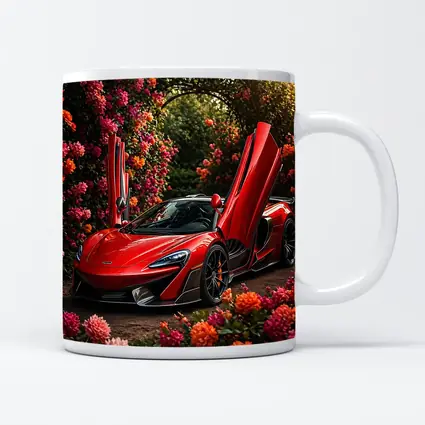 Red McLaren 570S Among Blooming Flowers