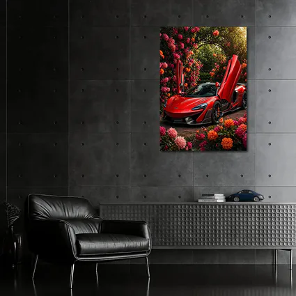 Red McLaren 570S Among Blooming Flowers