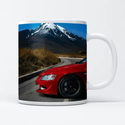 Red Mitsubishi Lancer Evolution Mountain Road