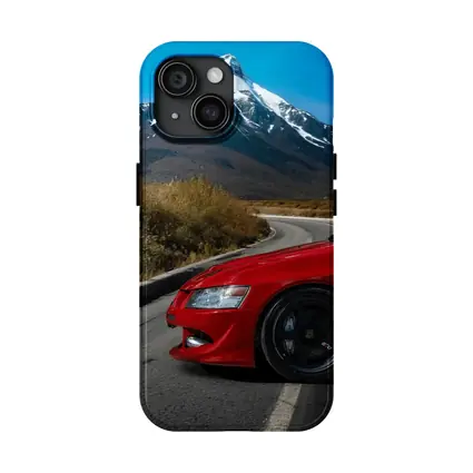 Red Mitsubishi Lancer Evolution Mountain Road
