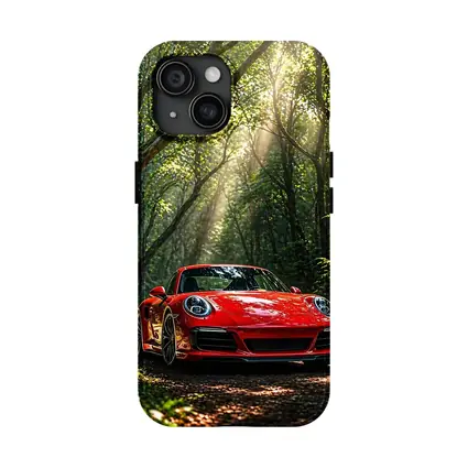 Red Porsche 911 Parked in Green Forest