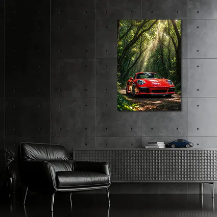 Red Porsche 911 Parked in Green Forest