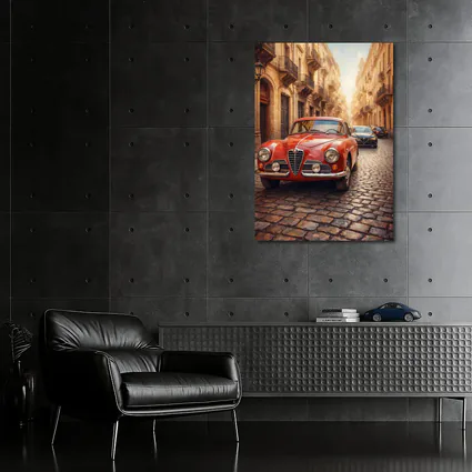 Alfa Romeo Classic Car Cobblestone Street Scene
