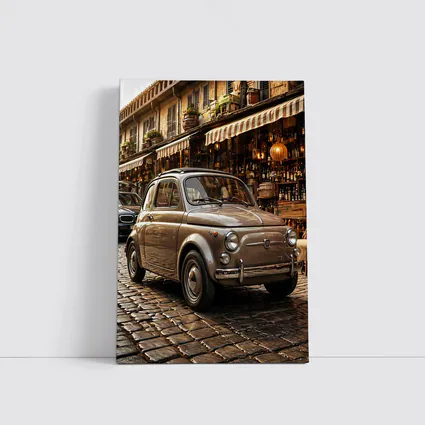 Classic Fiat 500 Parked On Cobblestone Street