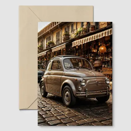 Classic Fiat 500 Parked On Cobblestone Street