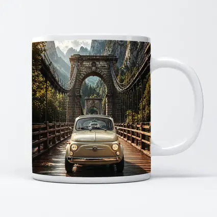 Fiat 500 Classic Car On Mountain Bridge
