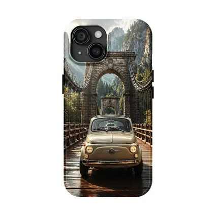 Fiat 500 Classic Car On Mountain Bridge