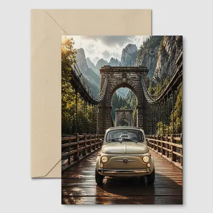 Fiat 500 Classic Car On Mountain Bridge
