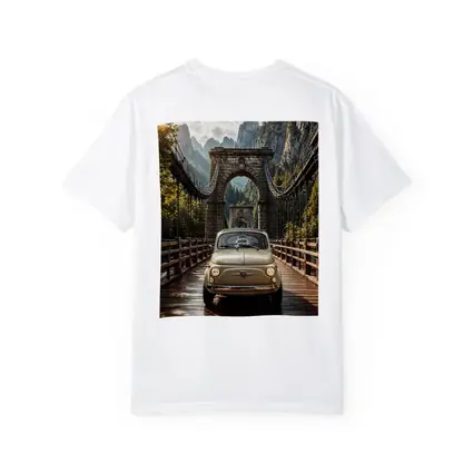 Fiat 500 Classic Car On Mountain Bridge