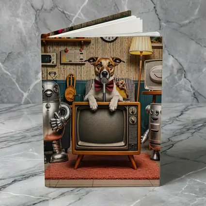 Jack Russell Dog Retro TV Room Robots