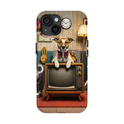 Jack Russell Dog Retro TV Room Robots