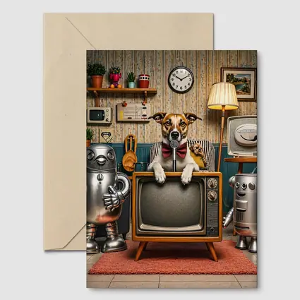 Jack Russell Dog Retro TV Room Robots