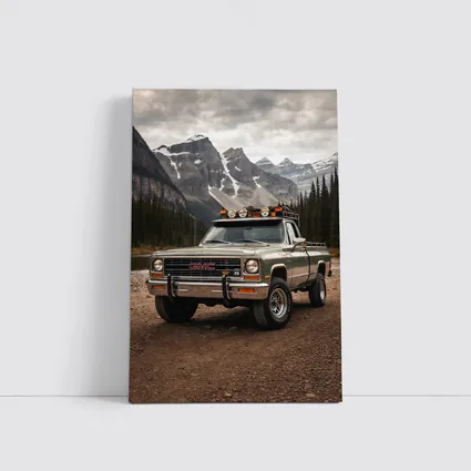 Classic GMC Truck Snow Mountain Backdrop
