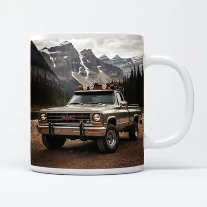 Classic GMC Truck Snow Mountain Backdrop