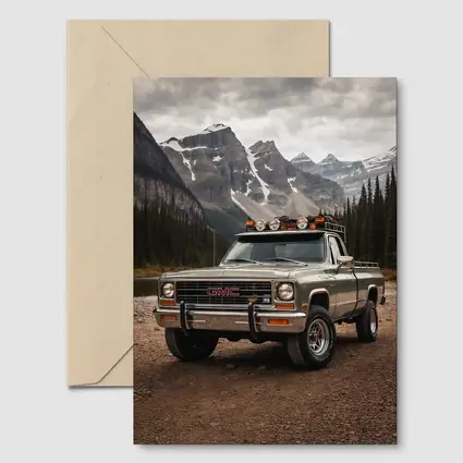 Classic GMC Truck Snow Mountain Backdrop