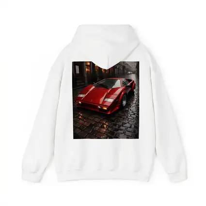 Red Lamborghini Countach Wet Cobblestone Street