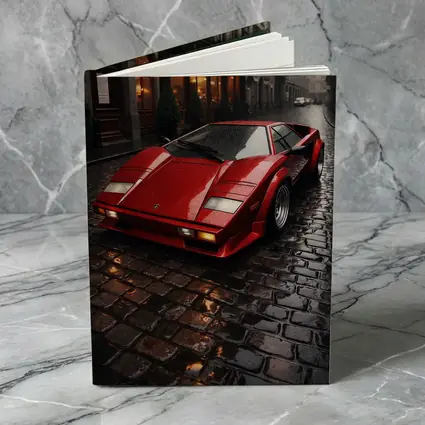 Red Lamborghini Countach Wet Cobblestone Street