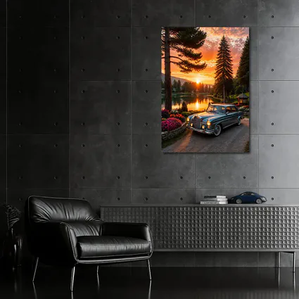 Classic Mercedes Benz Sedan Lake Sunset