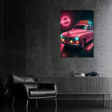 Retro Volvo Classic Car Neon Garage