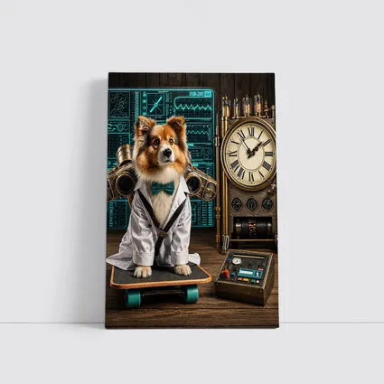 Shetland Sheepdog Scientist Steampunk Lab Setting