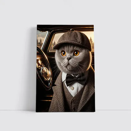 Scottish Fold Cat Detective Wearing Tweed Suit