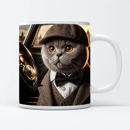 Scottish Fold Cat Detective Wearing Tweed Suit