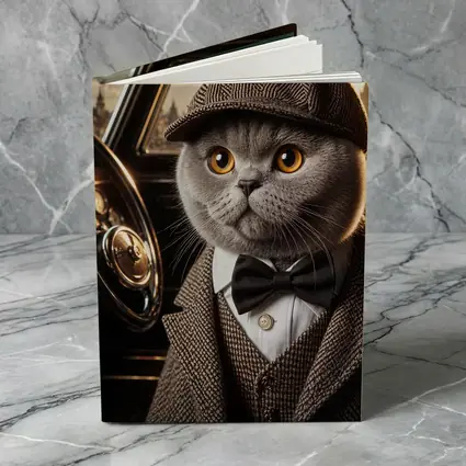 Scottish Fold Cat Detective Wearing Tweed Suit