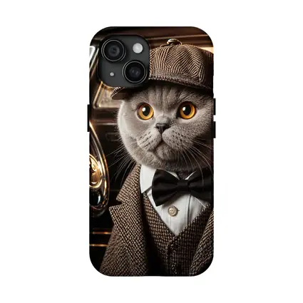 Scottish Fold Cat Detective Wearing Tweed Suit
