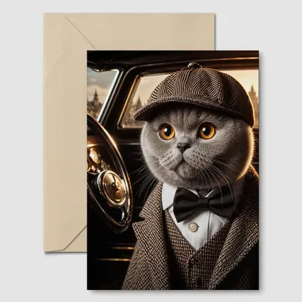 Scottish Fold Cat Detective Wearing Tweed Suit