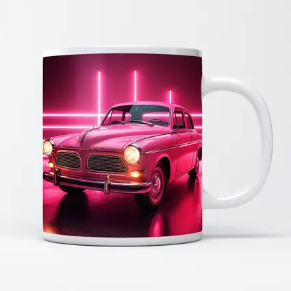 Retro Volvo Classic Car Neon Pink Background