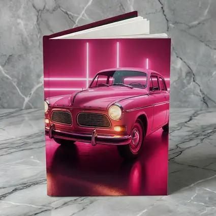 Retro Volvo Classic Car Neon Pink Background