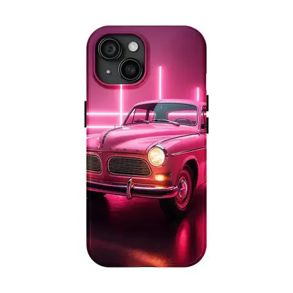 Retro Volvo Classic Car Neon Pink Background