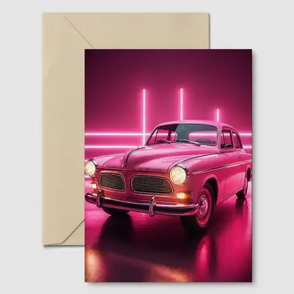 Retro Volvo Classic Car Neon Pink Background