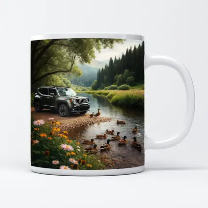 Jeep Renegade Parked By Peaceful River