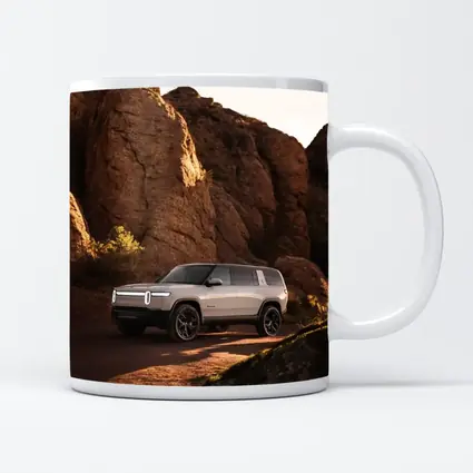 Rivian R1S SUV Rocky Desert Landscape