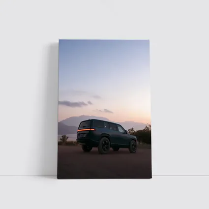 Rivian R1S Dark Green Mountain Sunset