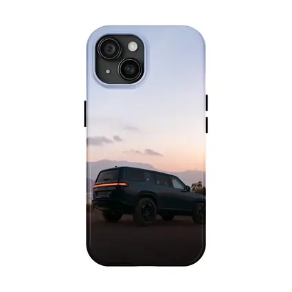 Rivian R1S Dark Green Mountain Sunset