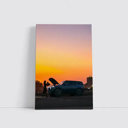 Rivian R1S Electric SUV City Sunset